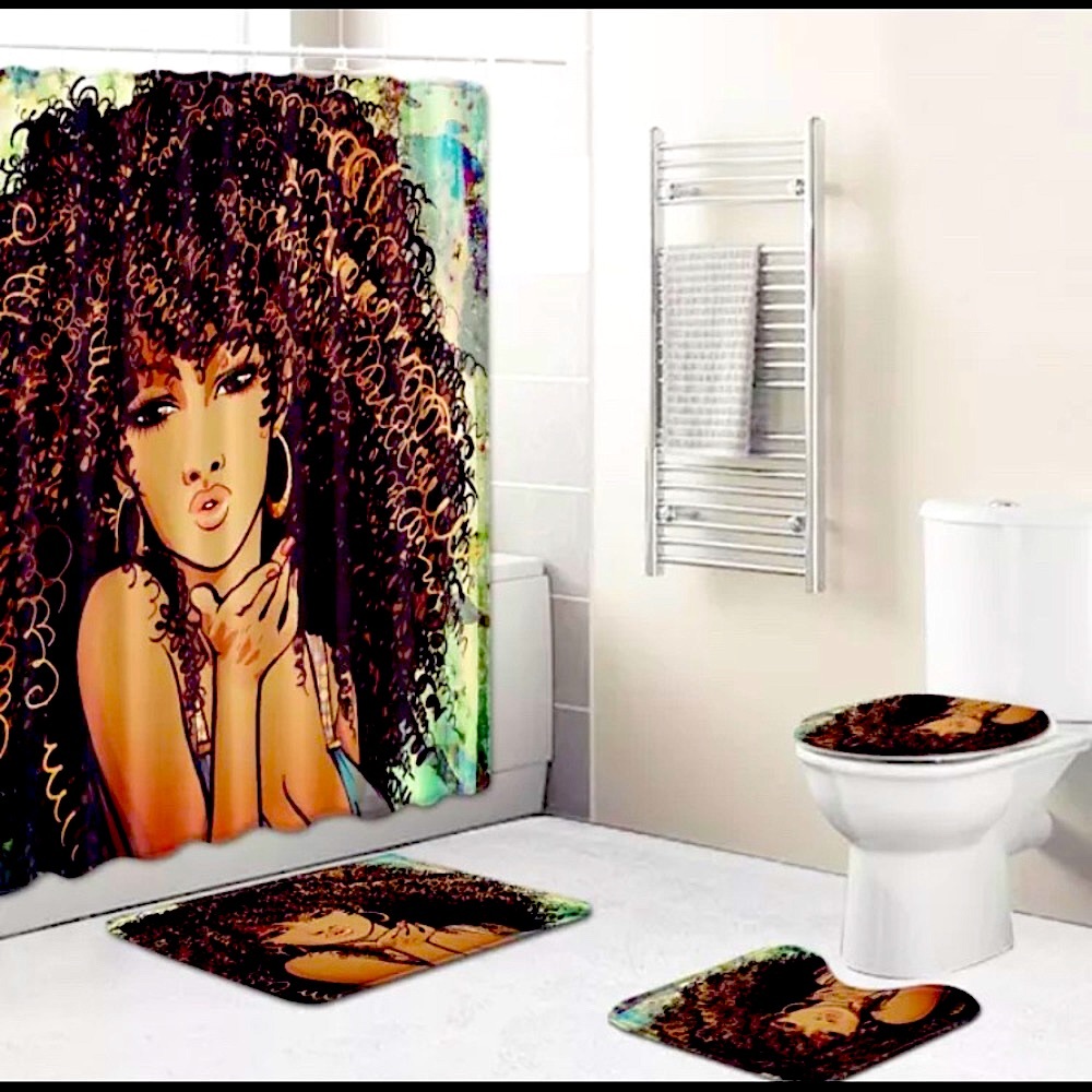 3 piece mat set with shower curtain (71 x 71 in)